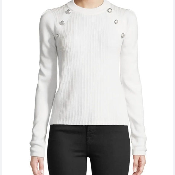 Veronica Beard Sweaters - Veronica Beard Merino Wool Button Shoulder Raglan Sweater Winter White Medium